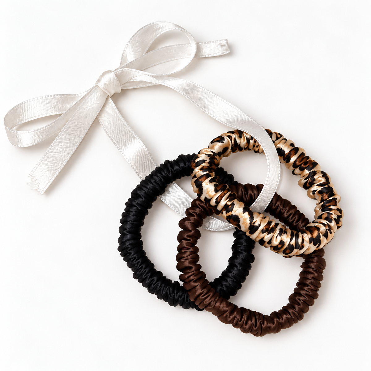 3 Silk Slim Scrunchies | Leopard, Blush, Latte, Blue Skies, Cotton Candy & Polka Dot | 22 Momme