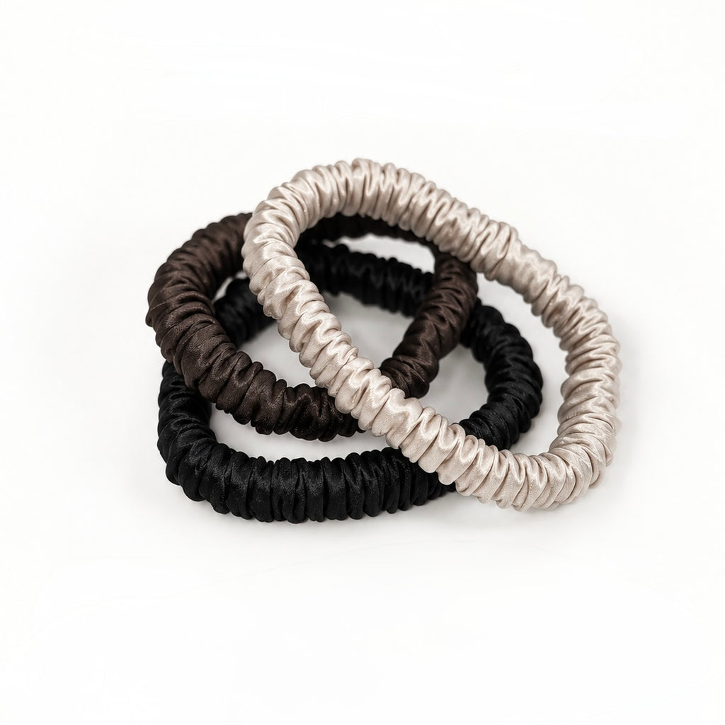 22 Momme Silk Slim Scrunchies Set of 3 | Pure Mulberry Silk Hair Scrunchies