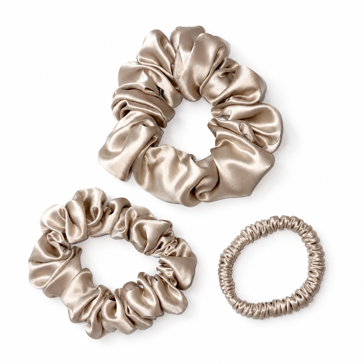 22 Momme Silk Scrunchie Set | Caramel | Large, Medium & Slim Hair Tie
