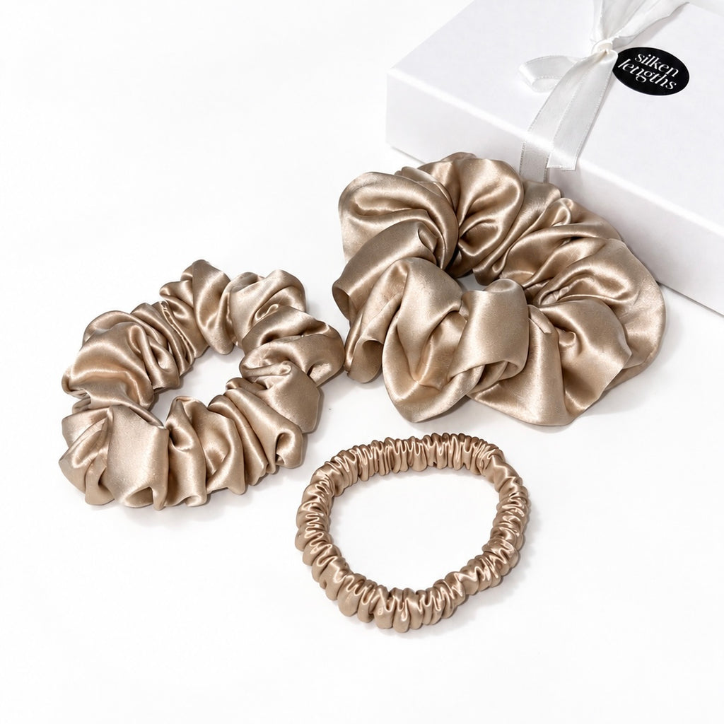 Silk Scrunchie Gift Set | Set of 3 Luxury Silk Hair Ties | 22 Momme | Gift Boxed