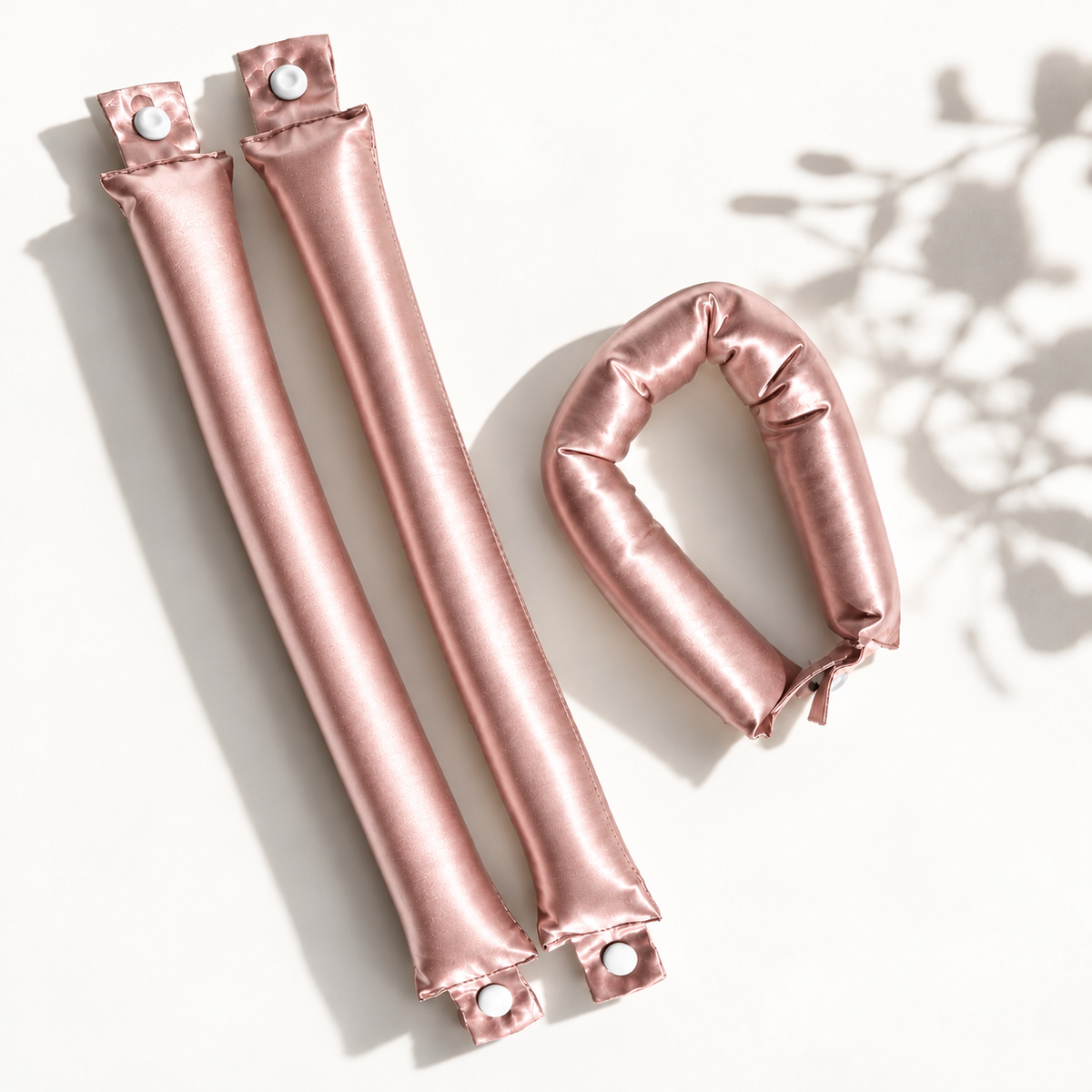 Silk Blowout Rods – Set of 3 Heatless Hair Curlers with Snap Fasteners 22 Momme Gold Rose