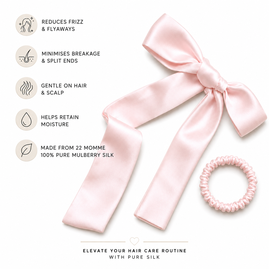 Pure Mulberry Silk Ribbon | 22 Momme Silk Hair Ribbon | Luxury Hair Bow | Silk Ponytail Wrap | Hair Gift for Women | Silk Skinny Scrunchie