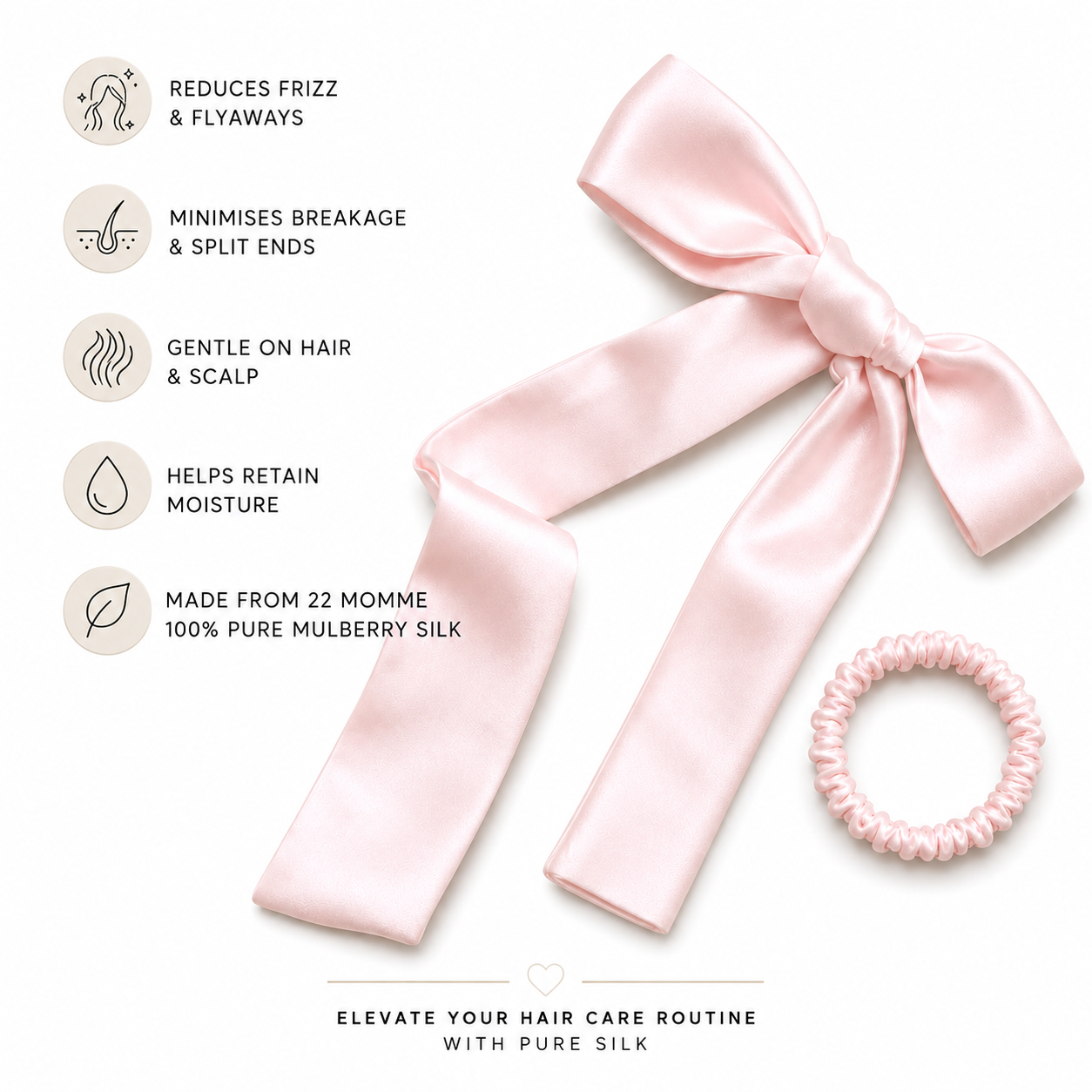 Pure Mulberry Silk Ribbon | 22 Momme Silk Hair Ribbon | Luxury Hair Bow | Silk Ponytail Wrap | Hair Gift for Women | Silk Skinny Scrunchie