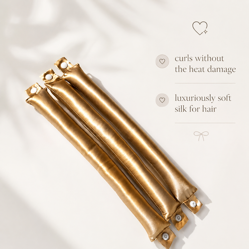 22 Momme Blowout Rods – Set of 3 Heatless Hair Curlers with Snap Fasteners, Heatless Curling Rods for Soft, Bouncy Blowout Curls, Gold or Rose
