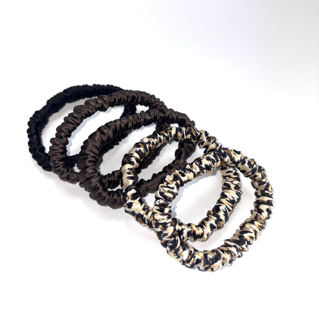 Slim Silk Scrunchies Set of 5 | 100% Silk Hair Scrunchies | 22 Momme