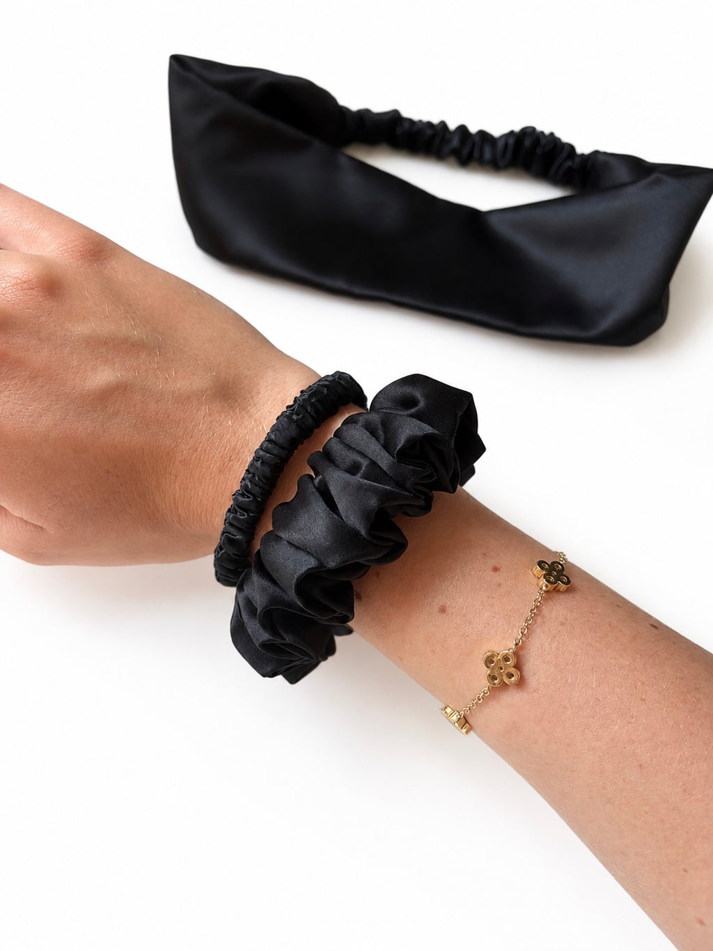 Pure Silk Styling Collection | 22 Momme Silk Headband, Large Silk Scrunchie & Skinny Silk Scrunchie & 95 cm Hair Ribbon | Luxury Gift Set