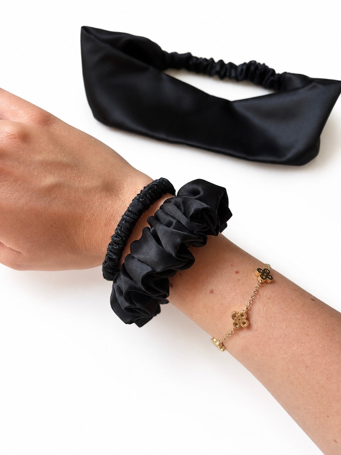 Pure Silk Styling Collection | 22 Momme Silk Headband, Large Silk Scrunchie & Skinny Silk Scrunchie & 95 cm Hair Ribbon | Luxury Gift Set