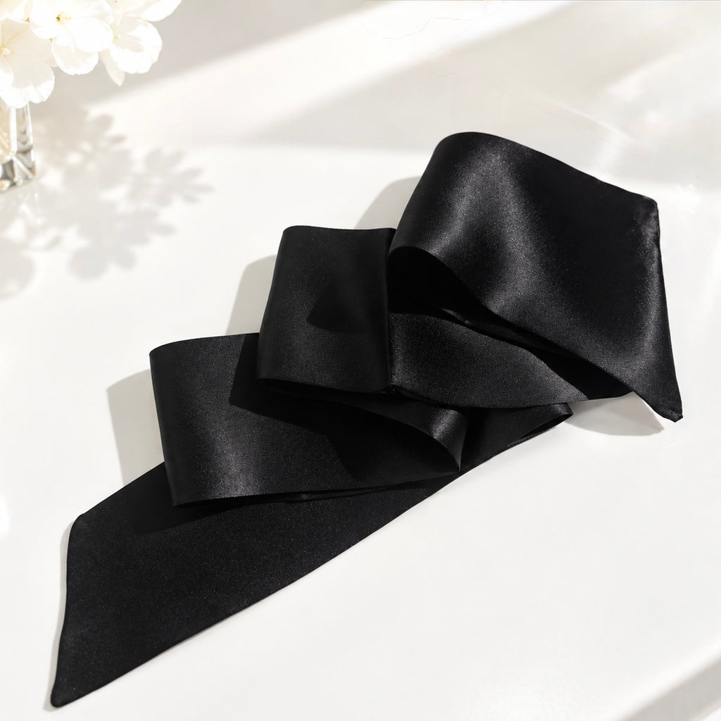 Silk Hair Ribbon | 22 Momme | Protective Hair Accessory | Caramel & Black | Free matching scrunchie