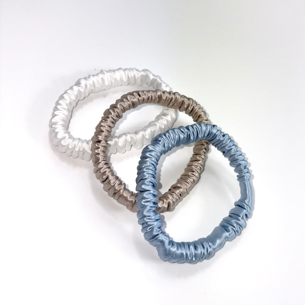 22 Momme Silk Slim Scrunchies Set of 3 | Pure Mulberry Silk Hair Scrunchies