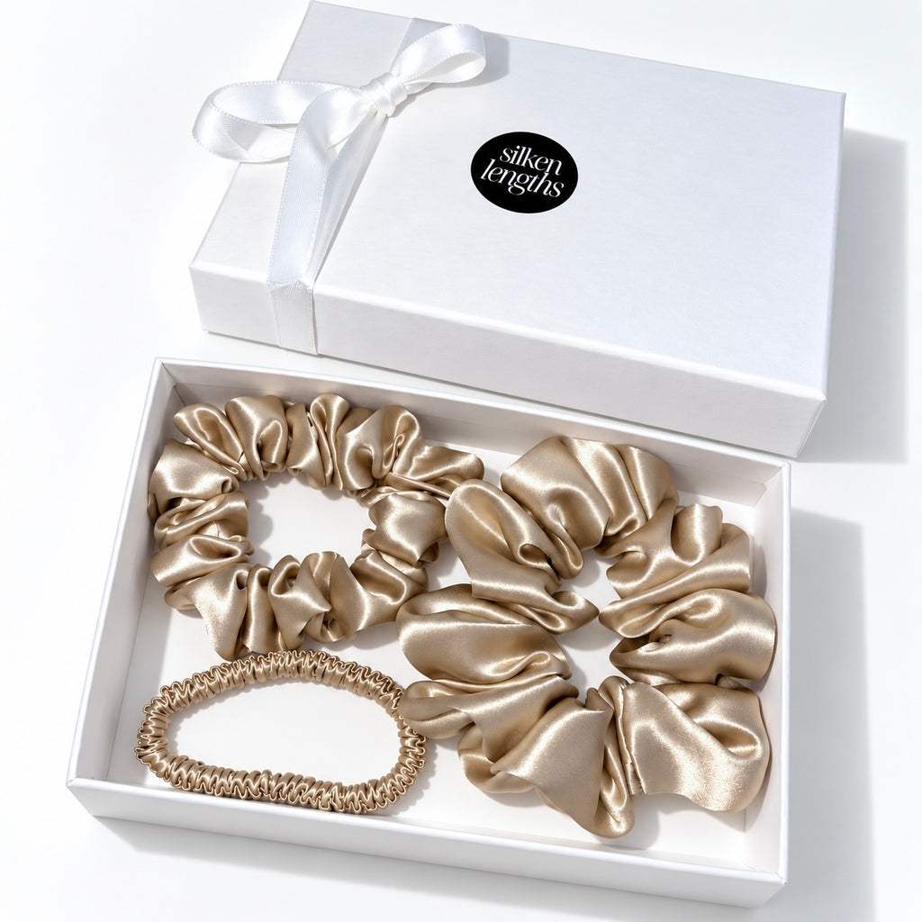 Silk Scrunchie Gift Set | Set of 3 Luxury Silk Hair Ties | 22 Momme | Gift Boxed