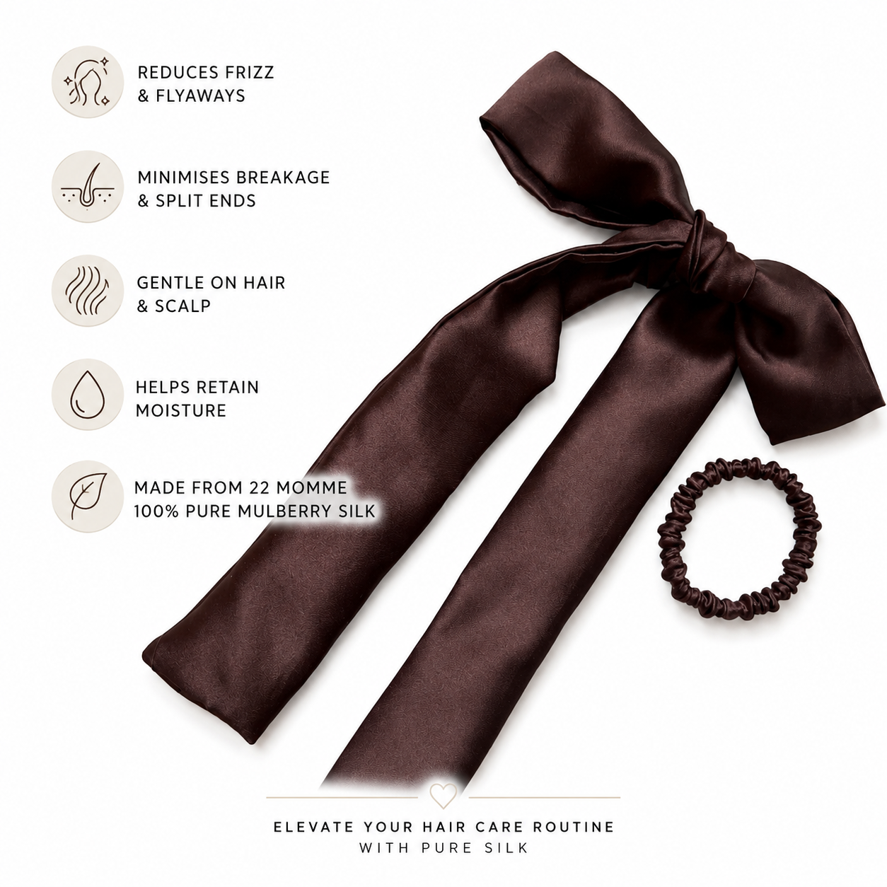 Pure Mulberry Silk Ribbon | 22 Momme Silk Hair Ribbon | Luxury Hair Bow | Silk Ponytail Wrap | Hair Gift for Women | Silk Skinny Scrunchie