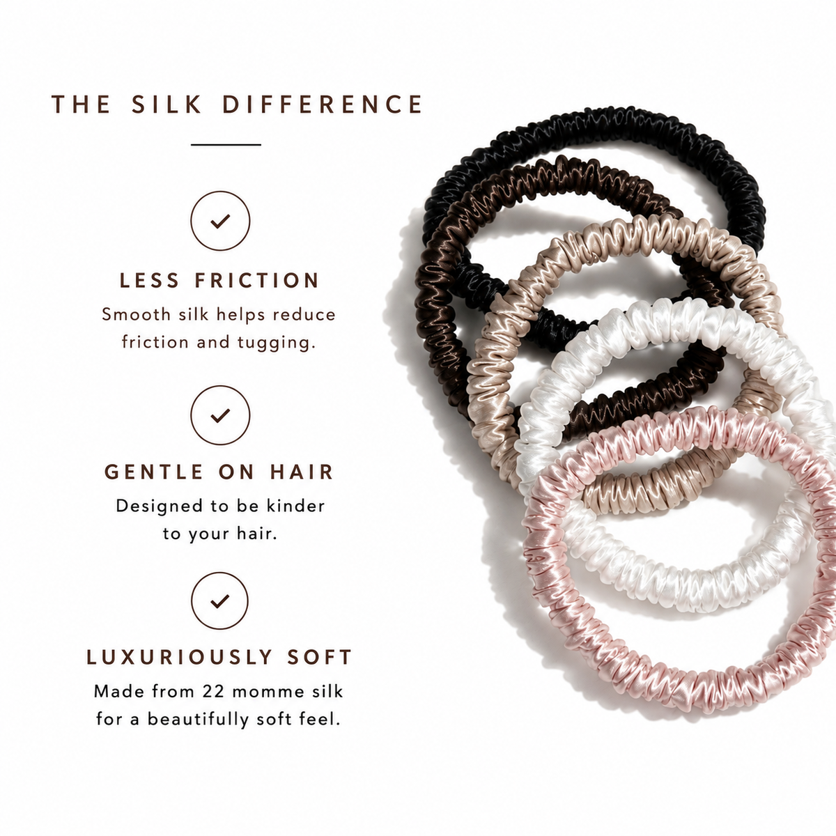 22 Momme Silk Slim Scrunchie | Luxury Hair Tie | 100% Silk