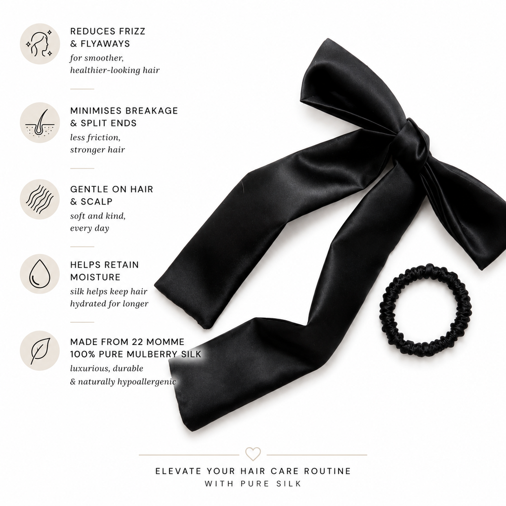 Pure Silk Styling Collection | 22 Momme Silk Headband, Large Silk Scrunchie & Skinny Silk Scrunchie & 95 cm Hair Ribbon | Luxury Gift Set