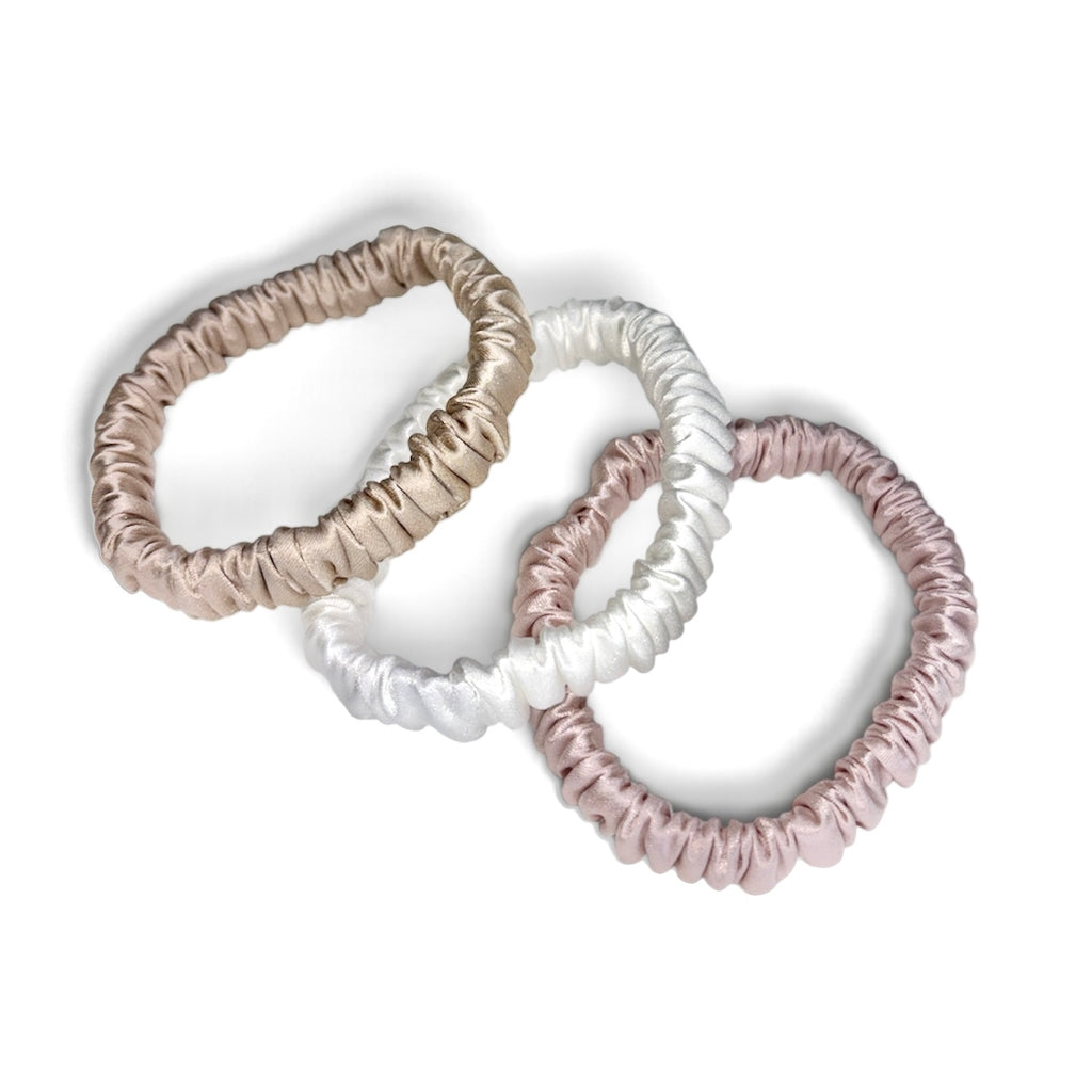 22 Momme Silk Slim Scrunchies Set of 3 | Pure Mulberry Silk Hair Scrunchies
