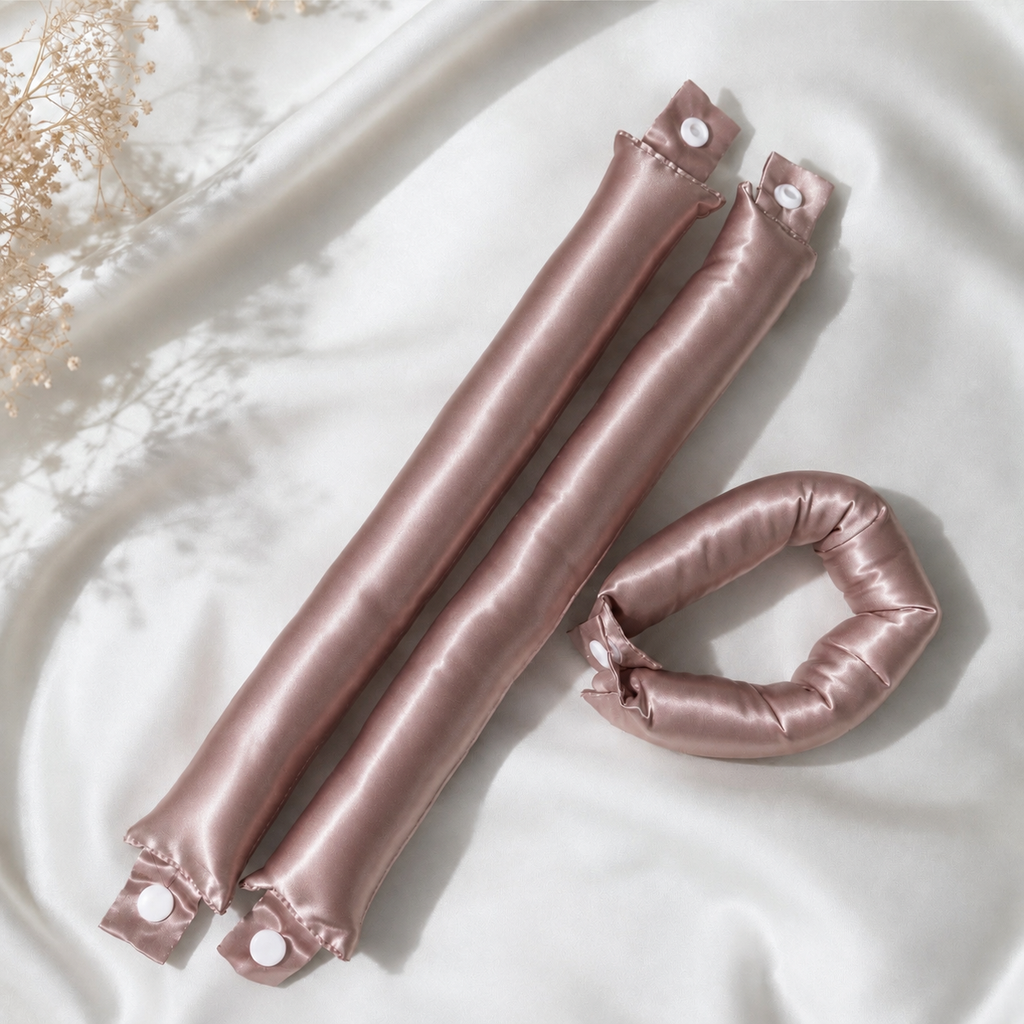 22 Momme Blowout Rods – Set of 3 Heatless Hair Curlers with Snap Fasteners, Heatless Curling Rods for Soft, Bouncy Blowout Curls, Gold or Rose