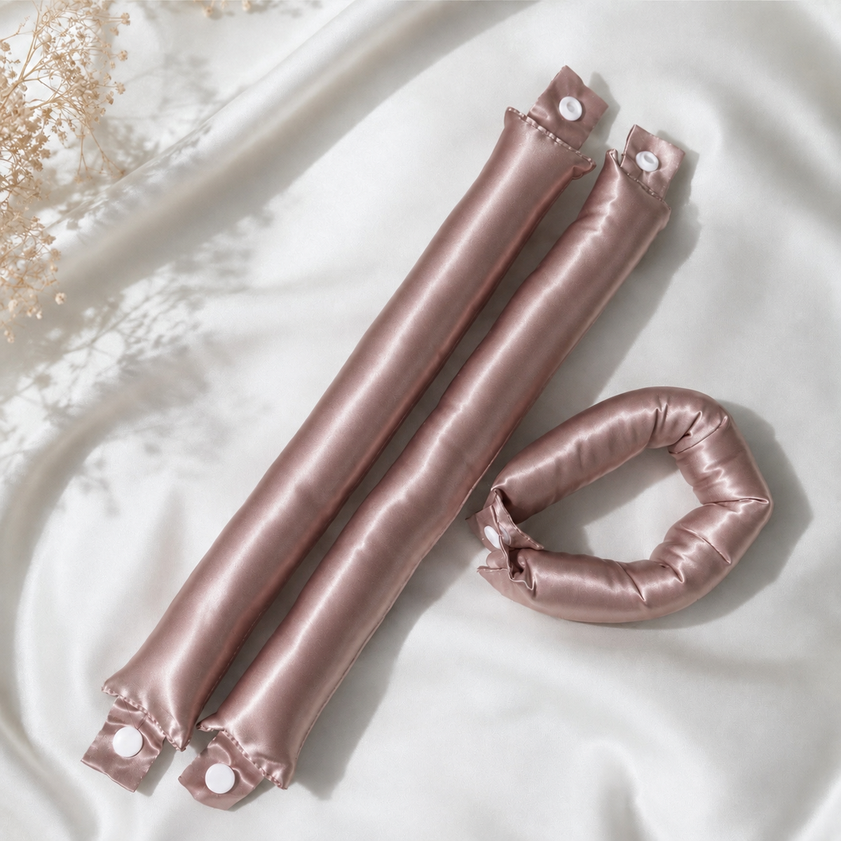 22 Momme Blowout Rods – Set of 3 Heatless Hair Curlers with Snap Fasteners, Heatless Curling Rods for Soft, Bouncy Blowout Curls, Gold or Rose