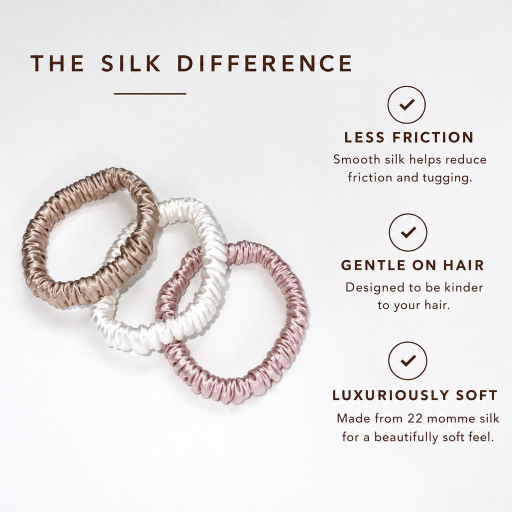 22 Momme Silk Slim Scrunchies Set of 3 | Pure Mulberry Silk Hair Scrunchies