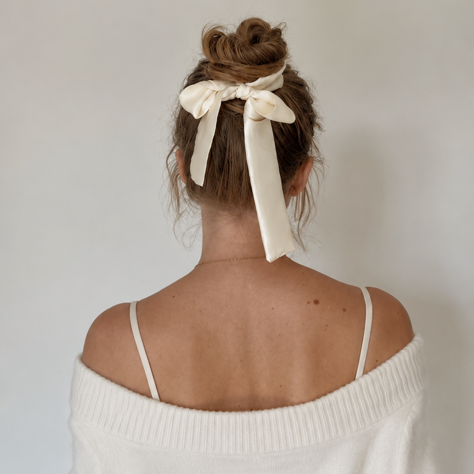 Pure Mulberry Silk Ribbon | 22 Momme Silk Hair Ribbon | Luxury Hair Bow | Silk Ponytail Wrap | Hair Gift for Women | Silk Skinny Scrunchie
