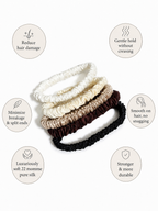 5 Pack 22 Momme Silk Slim Scrunchies | Essential Neutrals Set | Luxury Skinny Silk Hair Ties | Gentle Everyday Hair Accessories