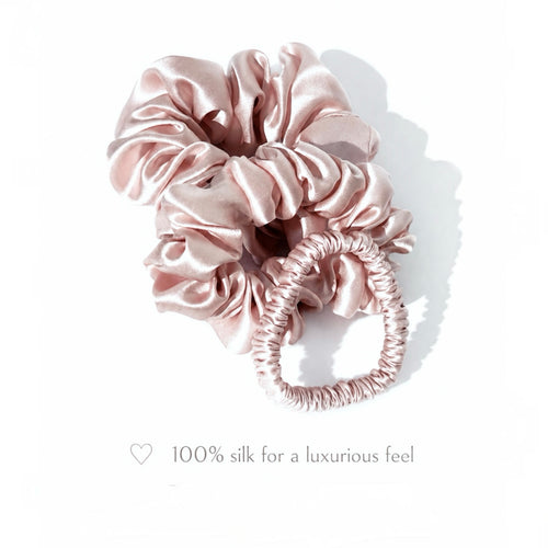 22 Momme Silk Scrunchie Set |  Rose | Large, Medium & Slim Hair Tie