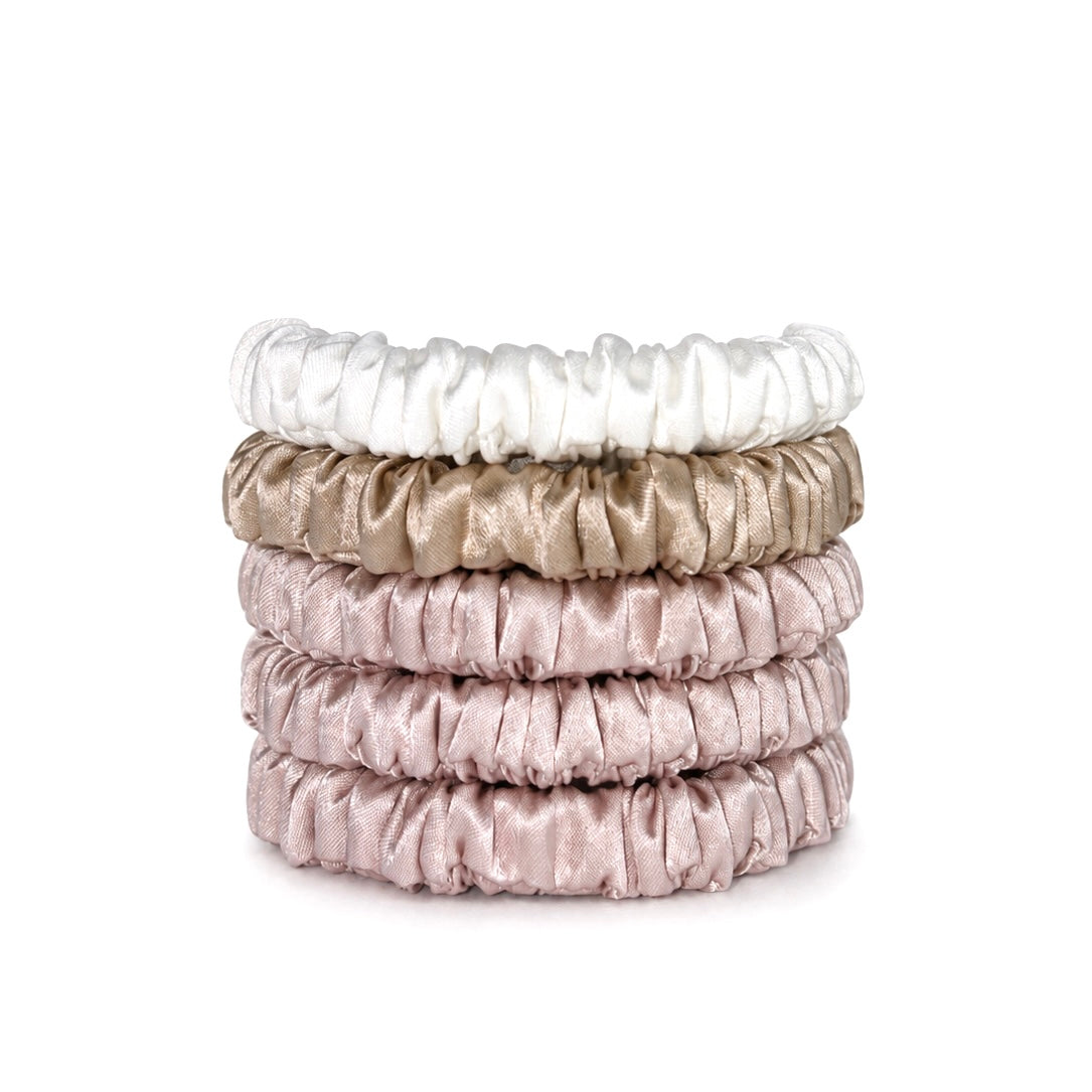 Slim Silk Scrunchies Set of 5 | 100% Silk Hair Scrunchies | 22 Momme