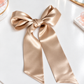 Silk Hair Ribbon | 22 Momme | Protective Hair Accessory | Caramel & Black | Free matching scrunchie