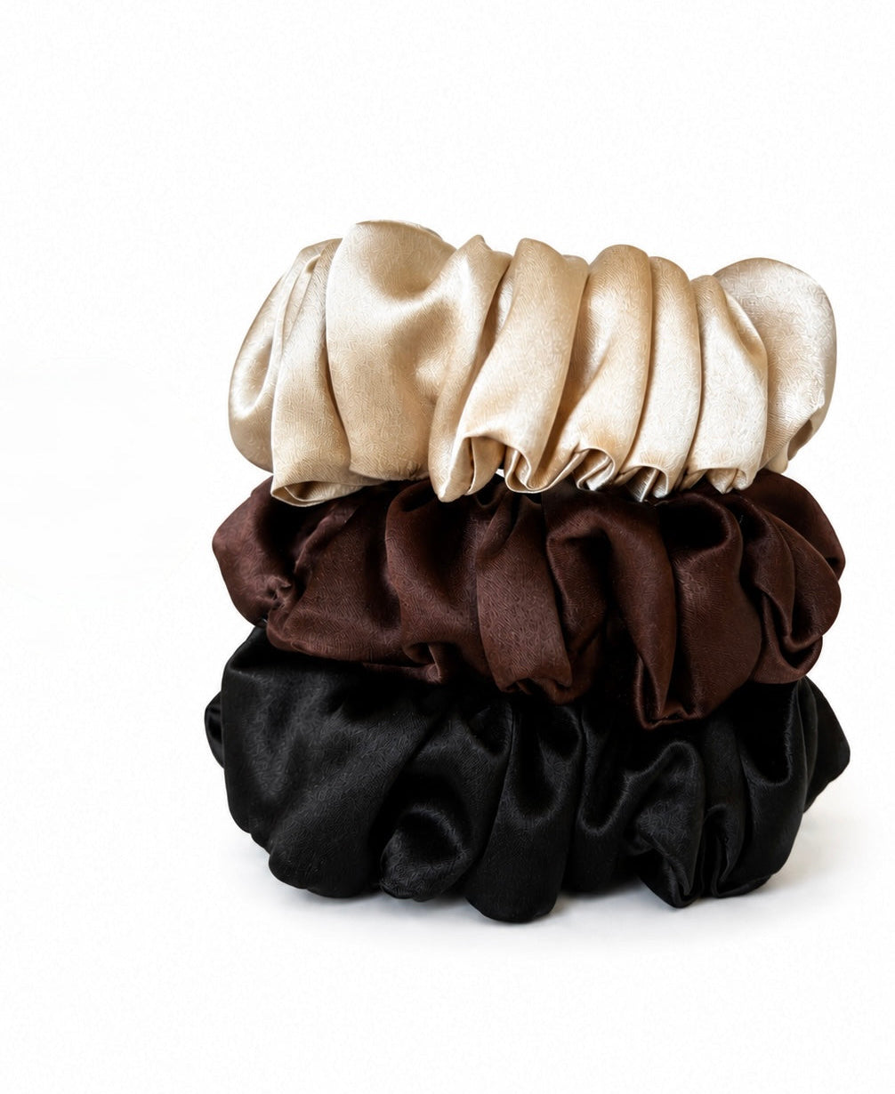 Luxury 22 Momme Mulberry Silk Scrunchies | Set of 3 Large Pure Silk Hair Ties | 100% Silk Scrunchie Gift Set | Thick Hair Scrunchies
