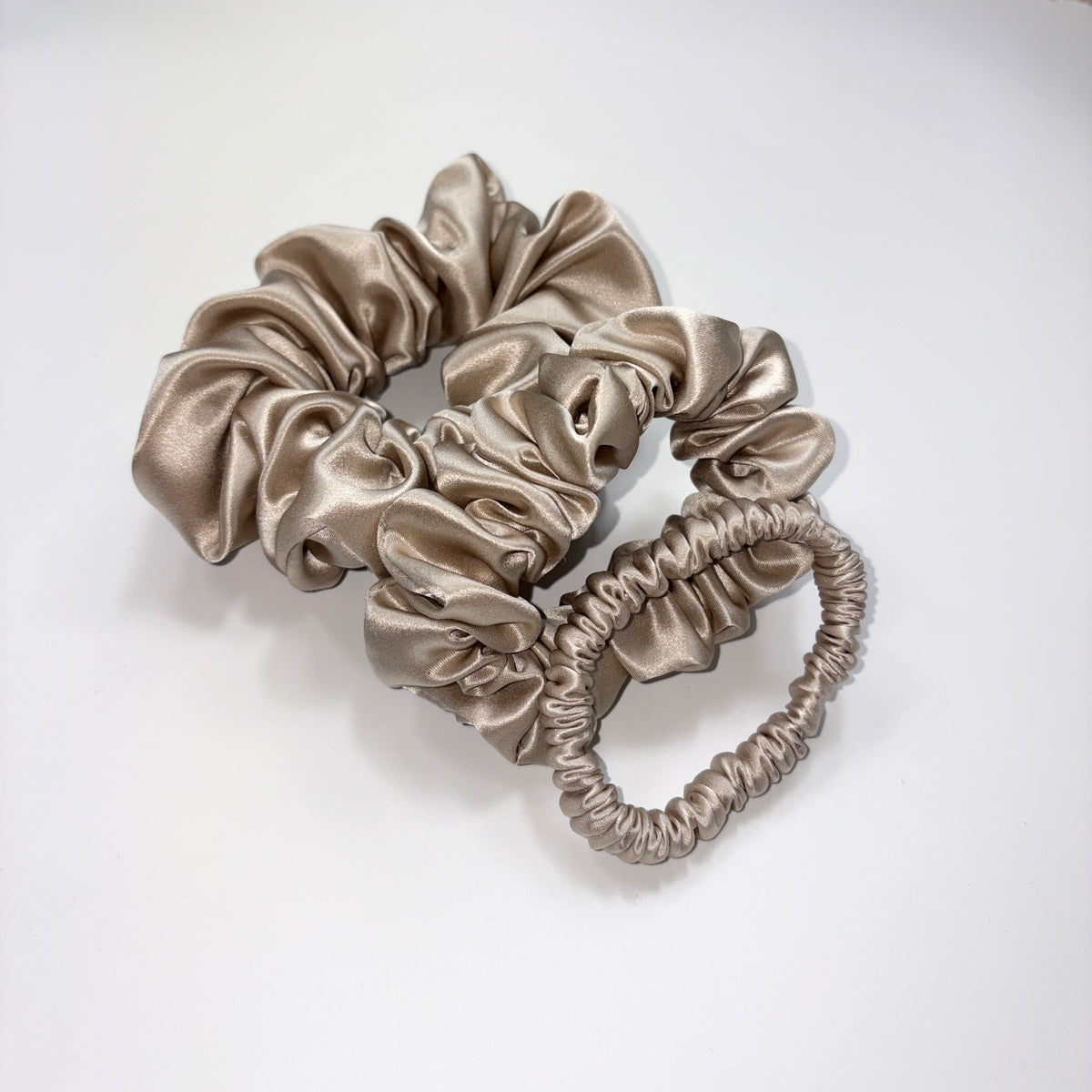 22 Momme Silk Scrunchie Set | Caramel | Large, Medium & Slim Hair Tie