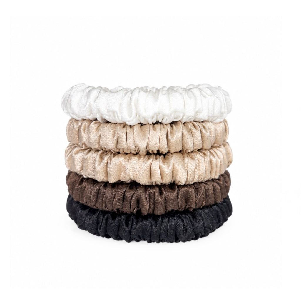 Slim Silk Scrunchies Set of 5 | 100% Silk Hair Scrunchies | 22 Momme