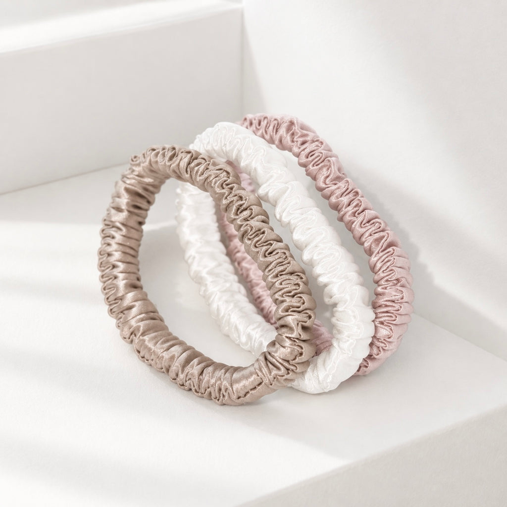 22 Momme Silk Slim Scrunchies Set of 3 | Pure Mulberry Silk Hair Scrunchies