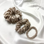 22 Momme Silk Scrunchie Set | Caramel | Large, Medium & Slim Hair Tie