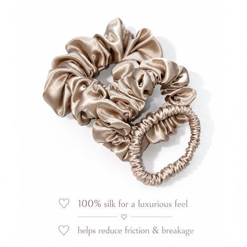 22 Momme Silk Scrunchie Set | Caramel | Large, Medium & Slim Hair Tie
