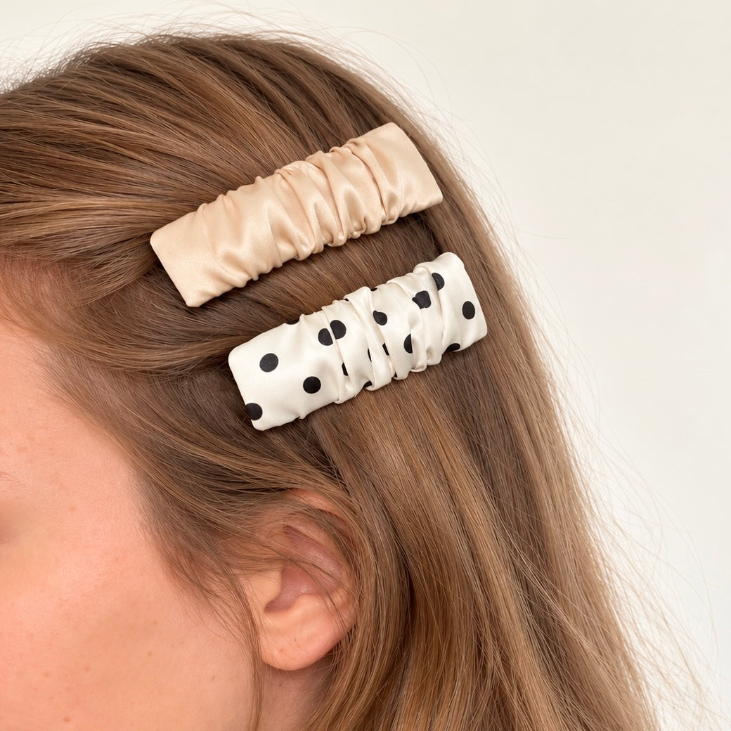 Silk Hair Clip & Skinny Scrunchie Set | 22 Momme Silk Hair Accessories | Matching Hair Bundle | Gentle Hair Care Gift