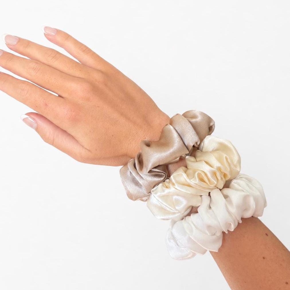 Luxury 22 Momme Mulberry Silk Scrunchies | Set of 3 Large Pure Silk Hair Ties | 100% Silk Scrunchie Gift Set | Thick Hair Scrunchies