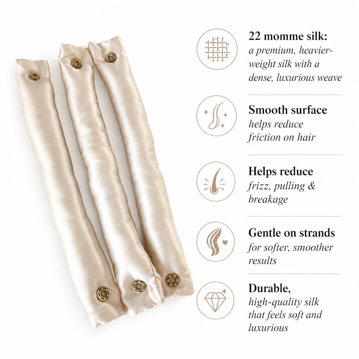 22 Momme Silk Heatless Blowout Rod Set – 3 Snap Hair Rollers