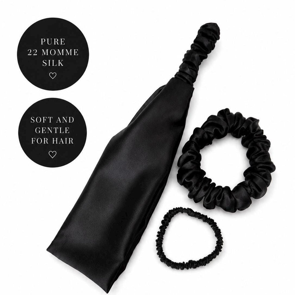 22 Momme Mulberry Silk Hair Set | Silk Headband, Large Scrunchie & Skinny Scrunchie | Luxury Hair Gift for Women