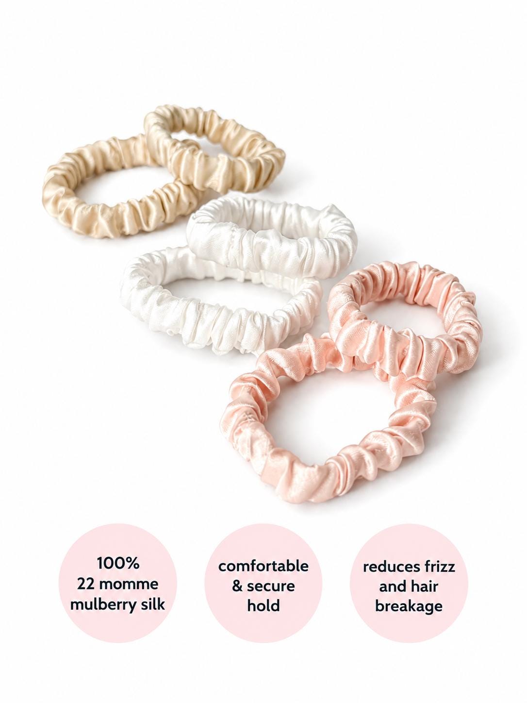 6 Mini Mulberry Silk Scrunchies | 22 Momme Pure Silk Hair Ties | Small Silk Scrunchie Set | Gentle Hair Elastics | Braid End Ties