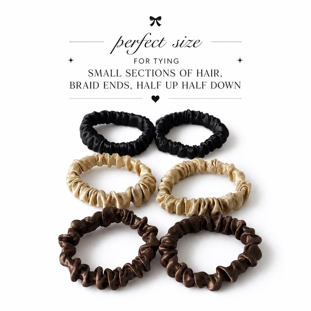 6 Mini Mulberry Silk Scrunchies | 22 Momme Pure Silk Hair Ties | Small Silk Scrunchie Set | Gentle Hair Elastics | Braid End Ties