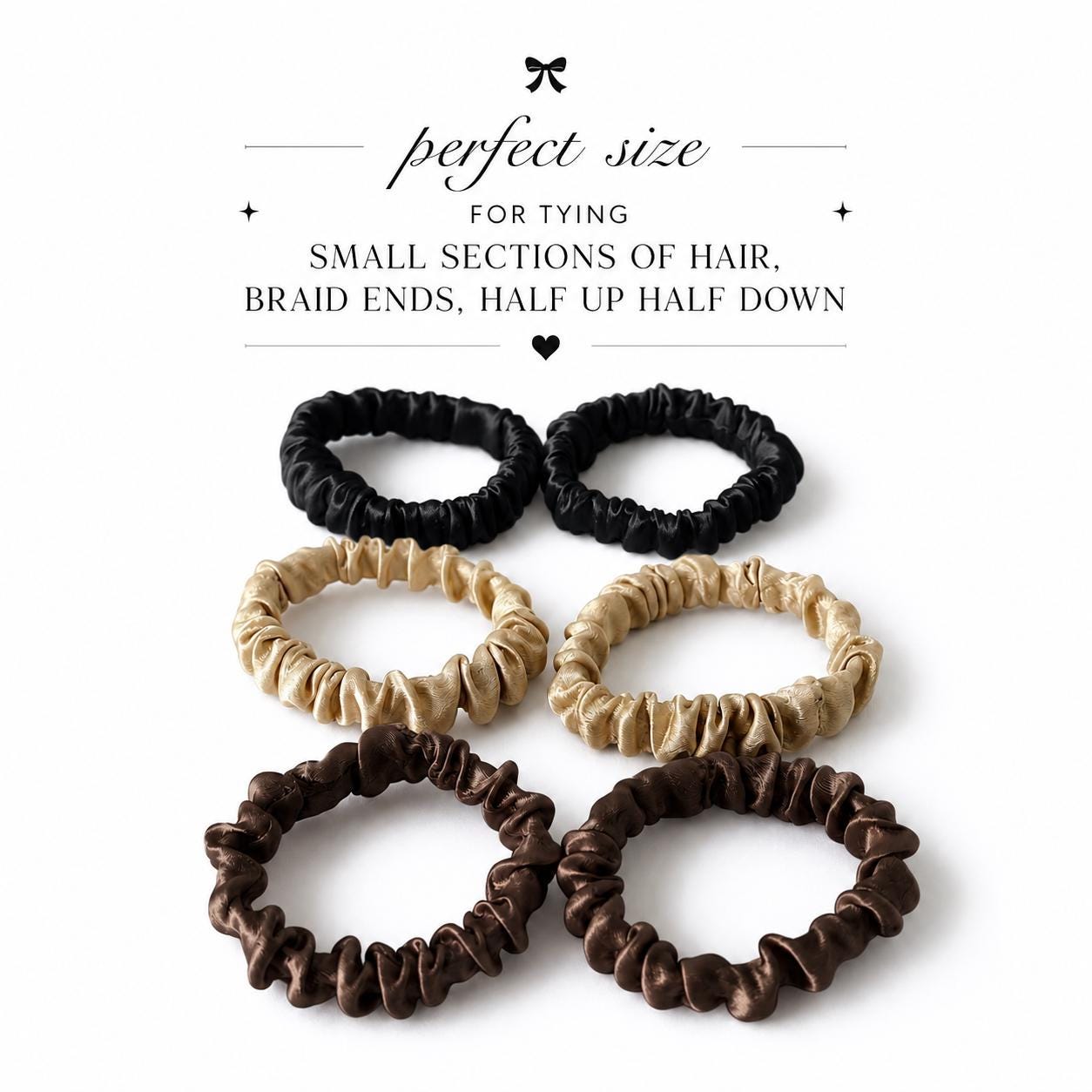 6 Mini Mulberry Silk Scrunchies | 22 Momme Pure Silk Hair Ties | Small Silk Scrunchie Set | Gentle Hair Elastics | Braid End Ties