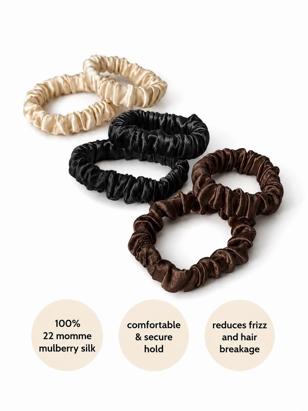 6 Mini Mulberry Silk Scrunchies | 22 Momme Pure Silk Hair Ties | Small Silk Scrunchie Set | Gentle Hair Elastics | Braid End Ties