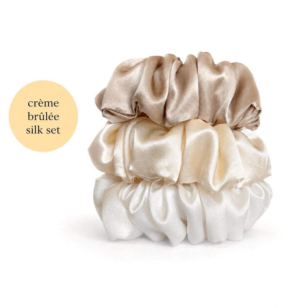 Luxury 22 Momme Mulberry Silk Scrunchies | Set of 3 Large Pure Silk Hair Ties | 100% Silk Scrunchie Gift Set | Thick Hair Scrunchies