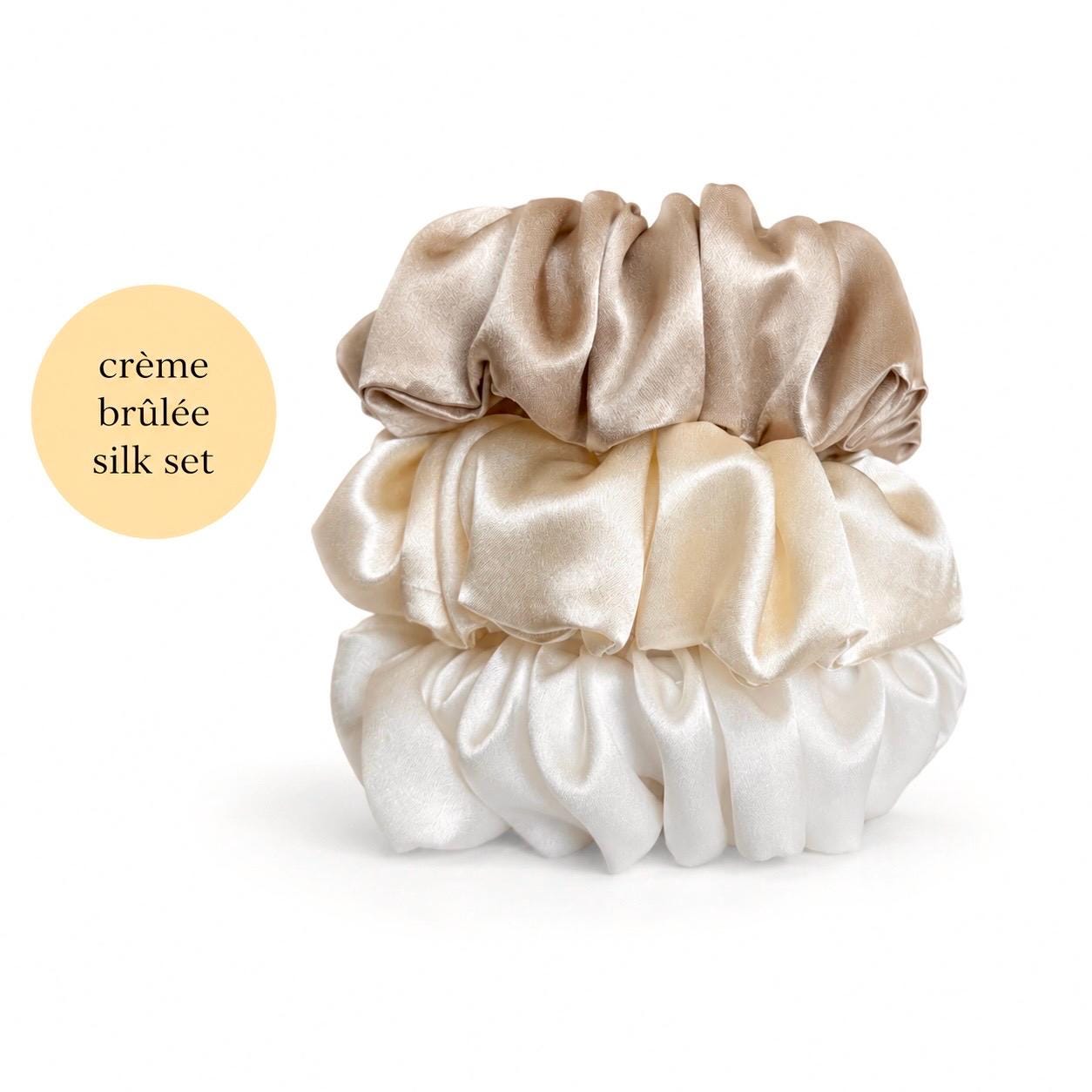 Luxury 22 Momme Mulberry Silk Scrunchies | Set of 3 Large Pure Silk Hair Ties | 100% Silk Scrunchie Gift Set | Thick Hair Scrunchies