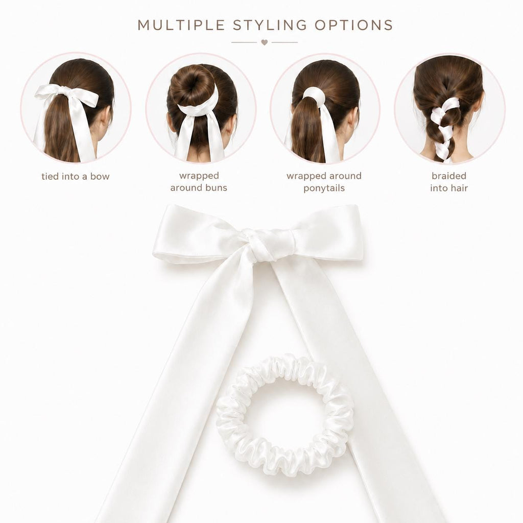 Pure Silk Styling Collection | 22 Momme Silk Headband, Large Silk Scrunchie & 100cm Hair Ribbon | Luxury Gift Set