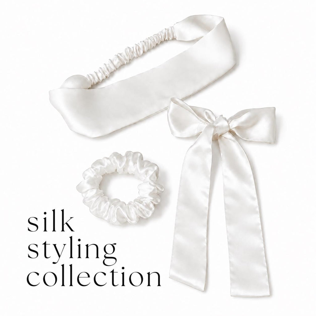 Pure Silk Styling Collection | 22 Momme Silk Headband, Large Silk Scrunchie & 100cm Hair Ribbon | Luxury Gift Set