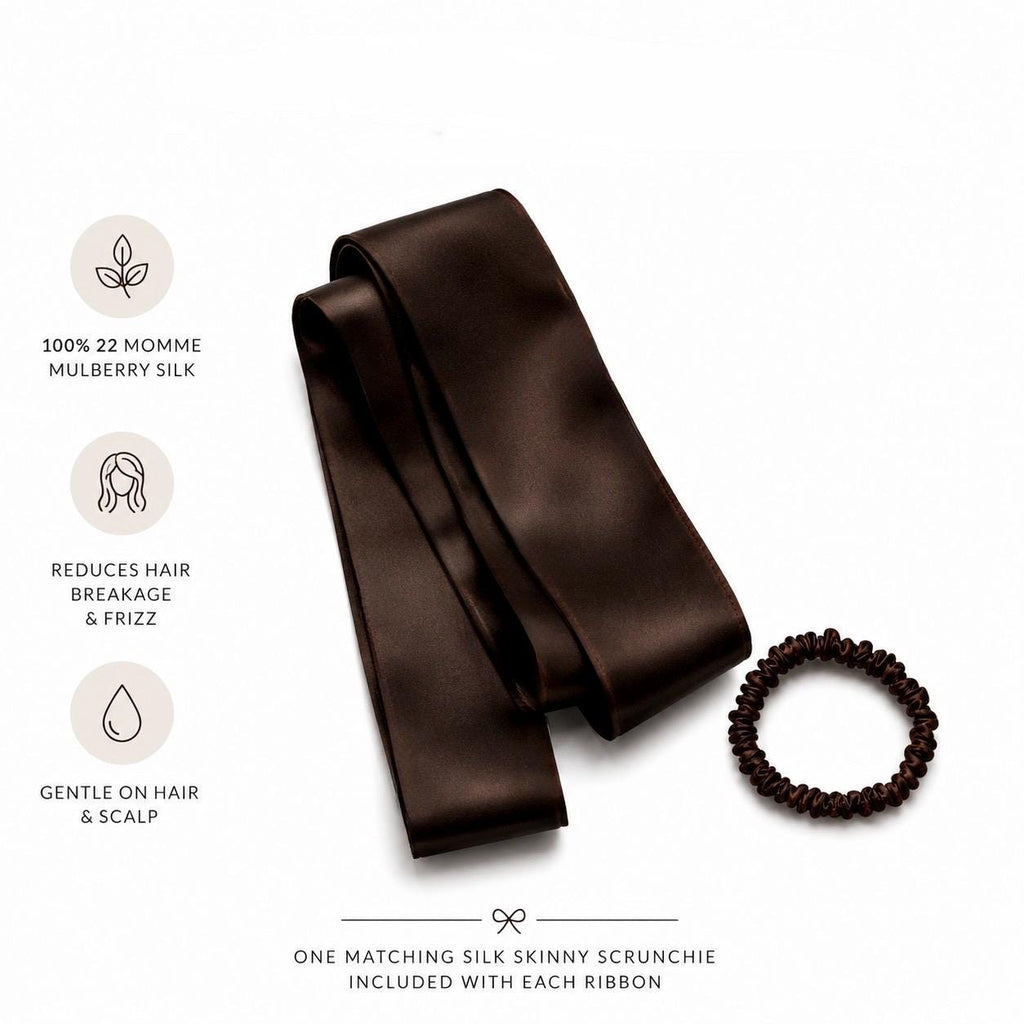 Pure Mulberry Silk Ribbon | 22 Momme Silk Hair Ribbon | Luxury Hair Bow | Silk Ponytail Wrap | Hair Gift for Women | Silk Skinny Scrunchie