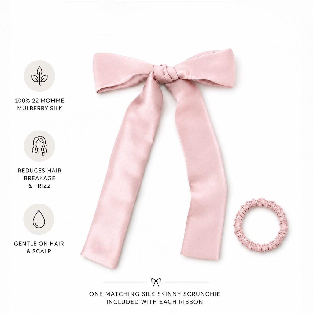 Pure Mulberry Silk Ribbon | 22 Momme Silk Hair Ribbon | Luxury Hair Bow | Silk Ponytail Wrap | Hair Gift for Women | Silk Skinny Scrunchie