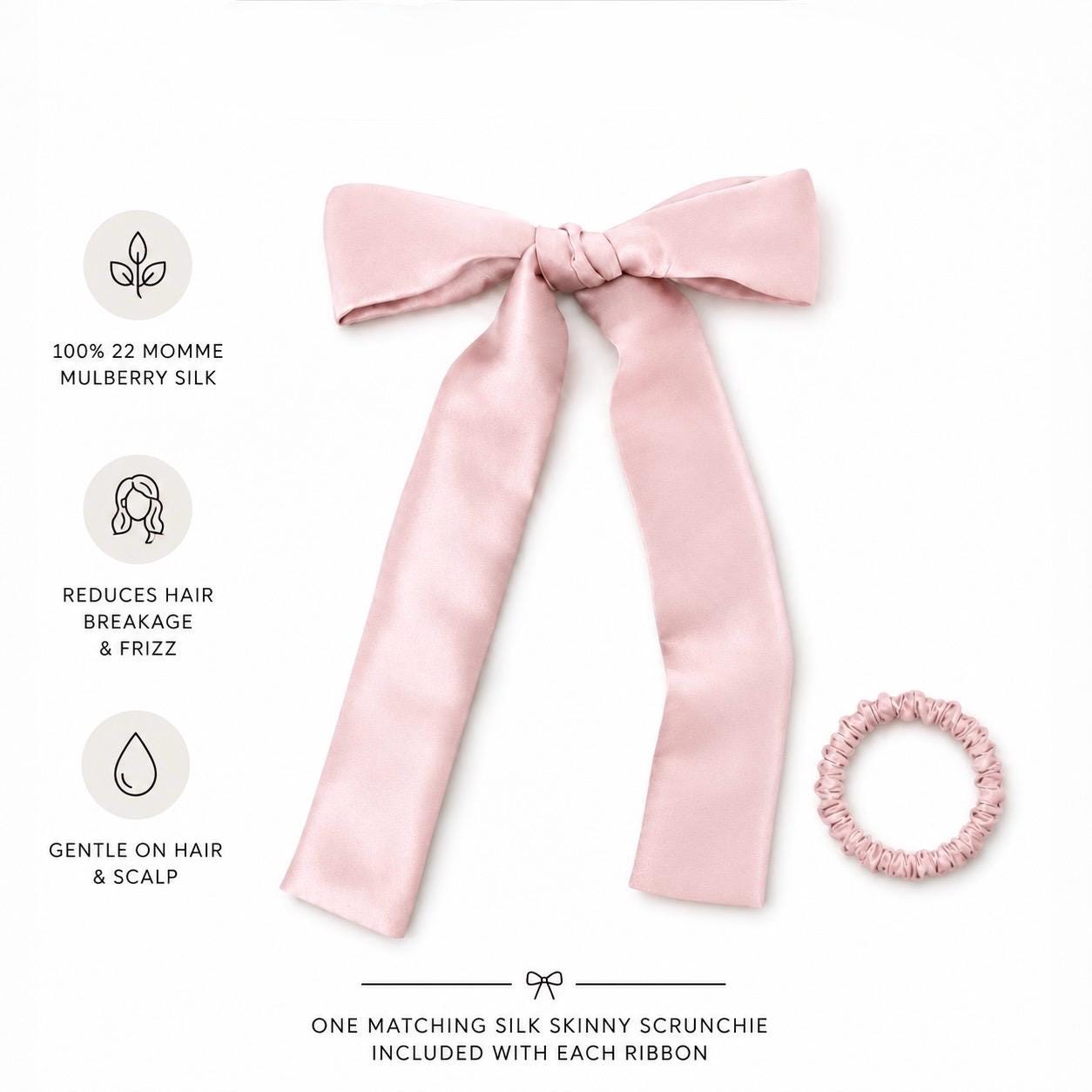 Pure Mulberry Silk Ribbon | 22 Momme Silk Hair Ribbon | Luxury Hair Bow | Silk Ponytail Wrap | Hair Gift for Women | Silk Skinny Scrunchie