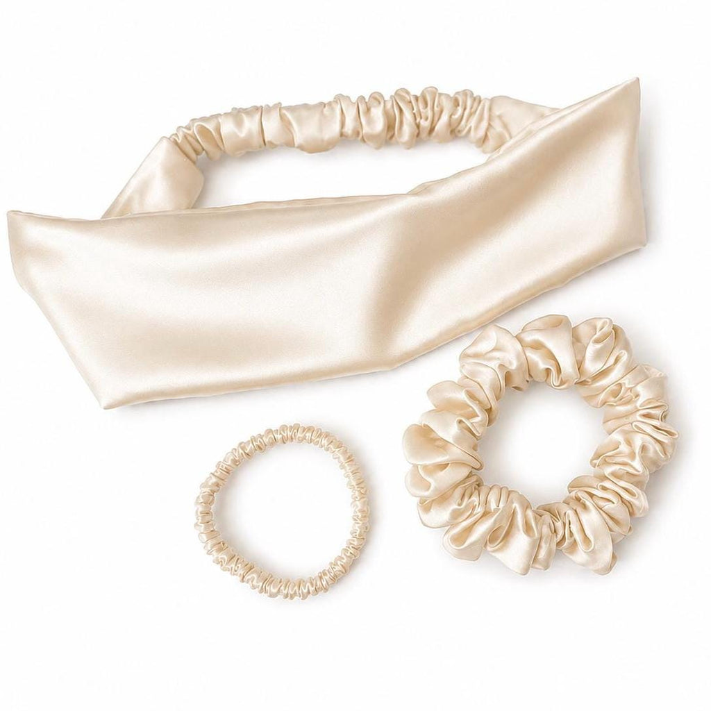 22 Momme Mulberry Silk Hair Set | Silk Headband, Large Scrunchie & Skinny Scrunchie | Luxury Hair Gift for Women
